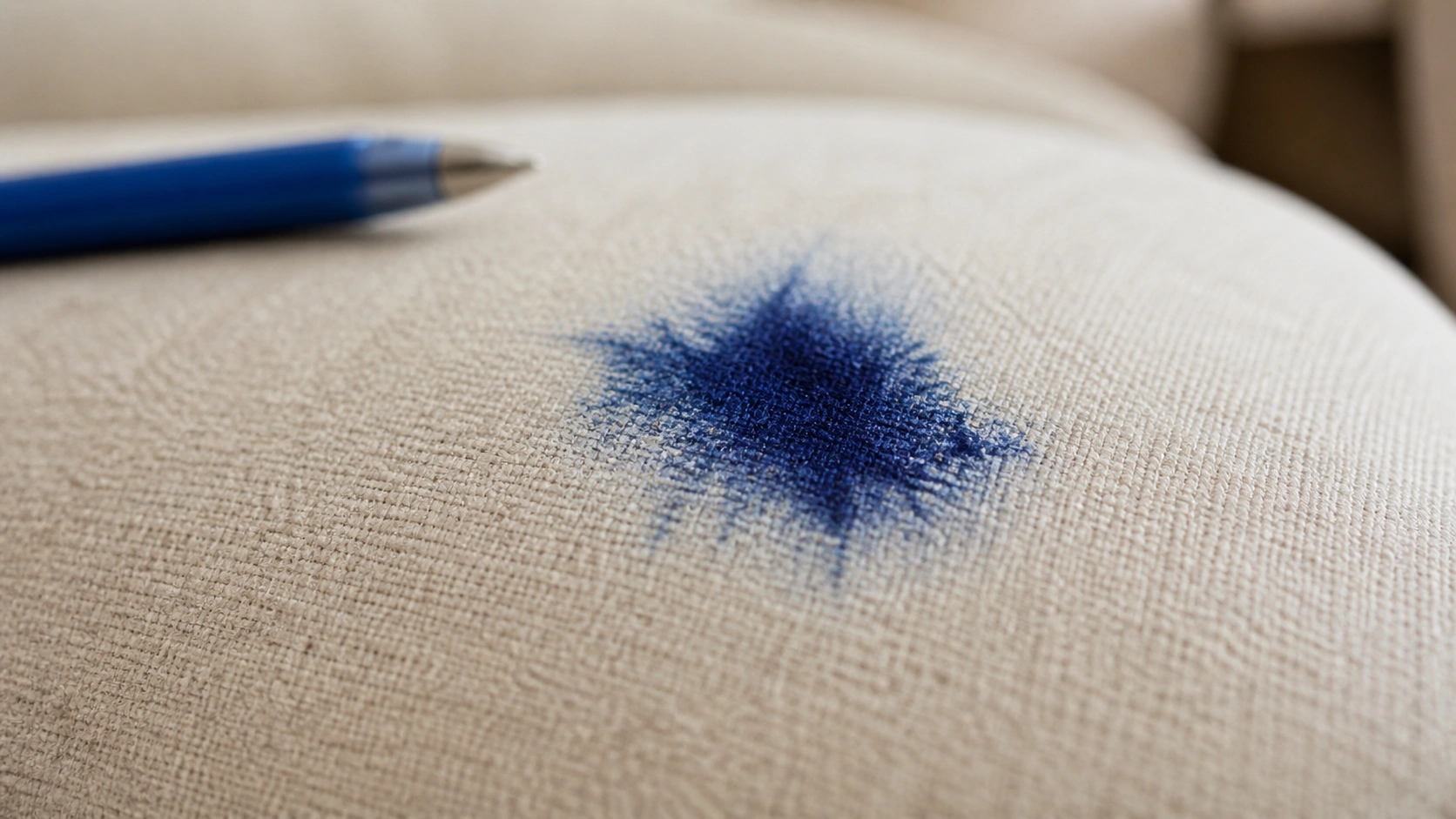 Ink and dye stain on sofa upholstery fabric