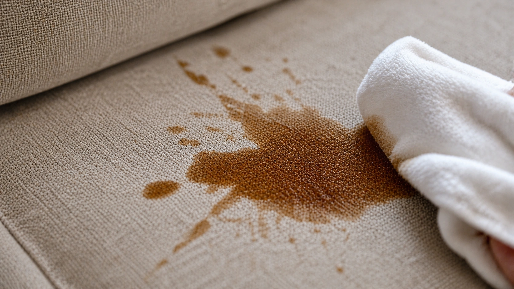 Water-based stain from coffee spill on sofa cushion